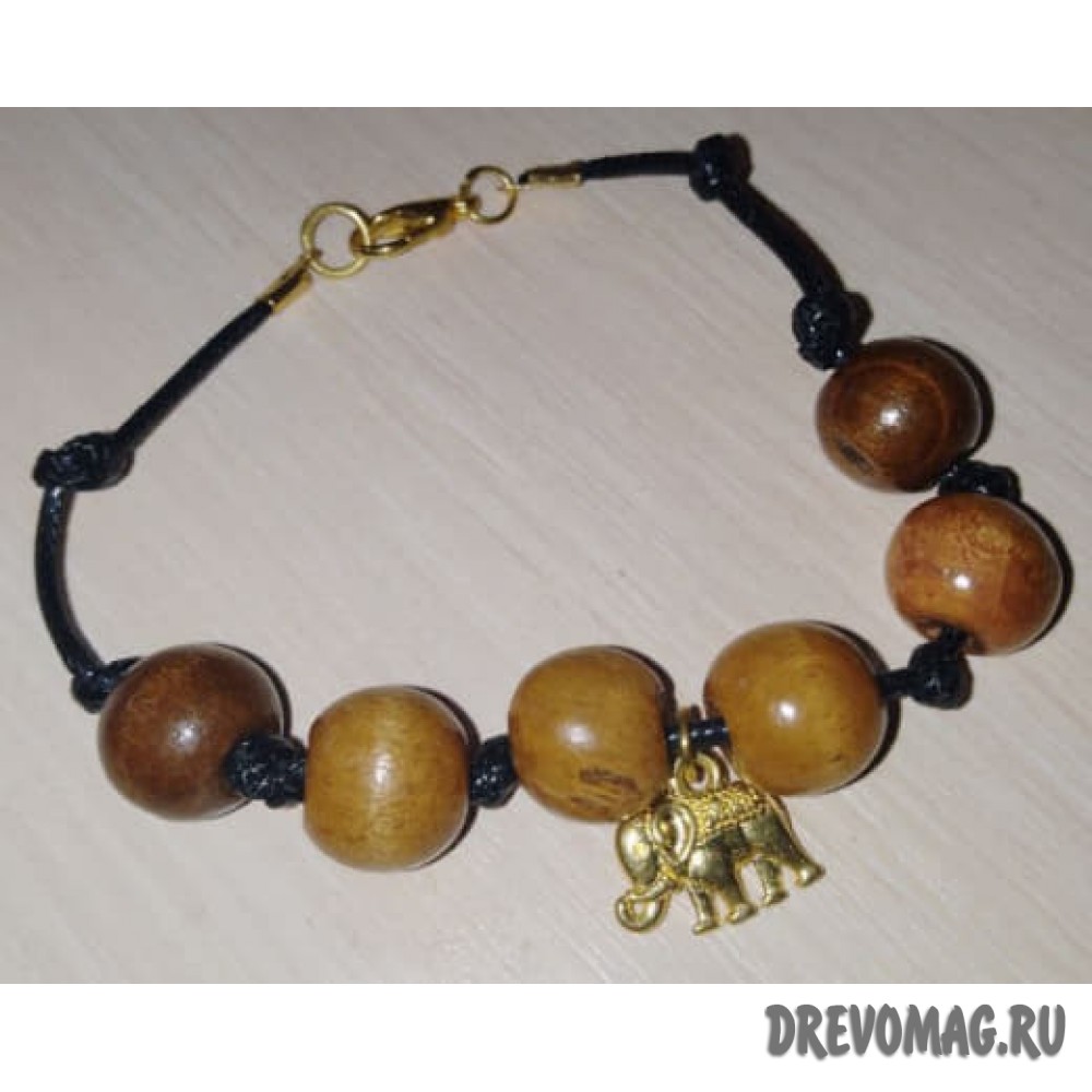 Оберег браслет защитный "Денежный слоник с тёмной ниткой"