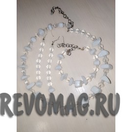 Белый агат и горный хрусталь комплект 