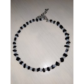 Чёрный агат комплект ожерелье, браслет на руку и серьги. 