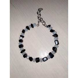 Чёрный агат комплект ожерелье, браслет на руку и серьги. 