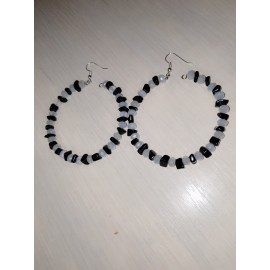 Чёрный агат комплект ожерелье, браслет на руку и серьги. 